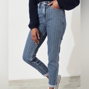 Hollister Women's Pinstripe High Rise Mom Jeans